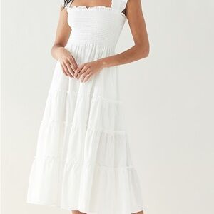 White Ruched Tiered Maxi Sundress
